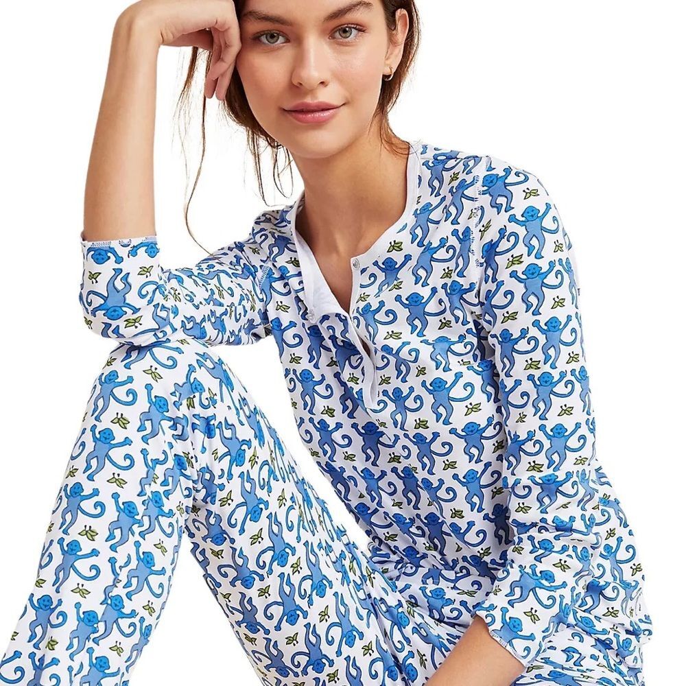 Roller Rabbit Blue Monkey Pajama Top